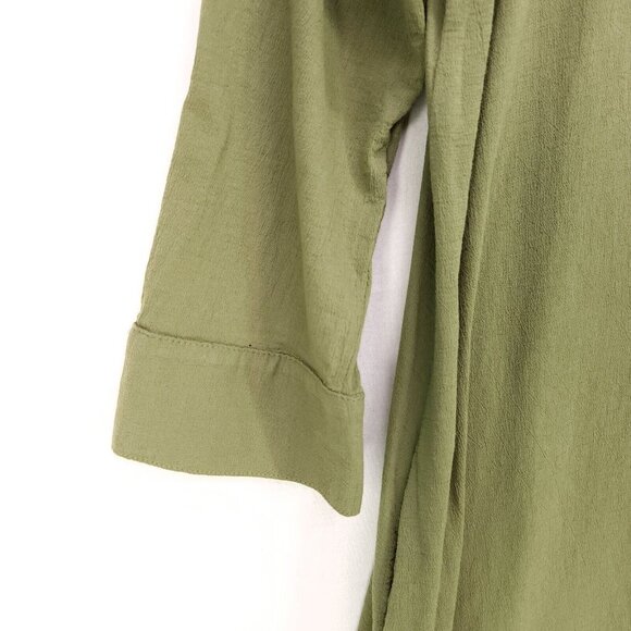 9Seed Long Shirt Dress Maxi Button Up Semi Sheer Medium Green Collard Made USA - Picture 9 of 14